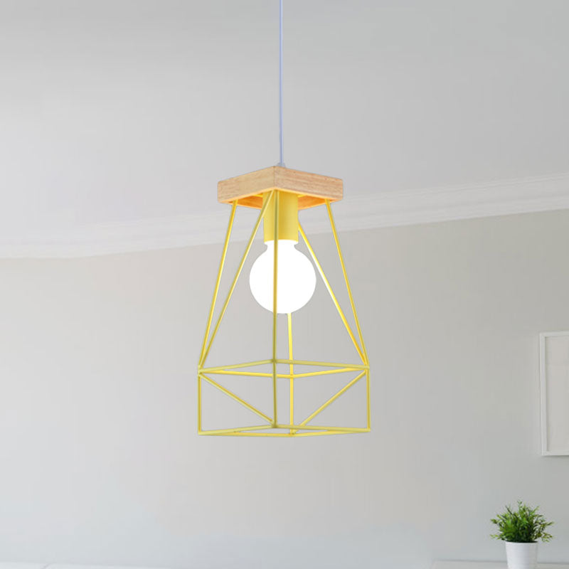 Modern Nordic Pendant Light - Metal Cage Shade 1 Head Ceiling Fixture In Black/Blue