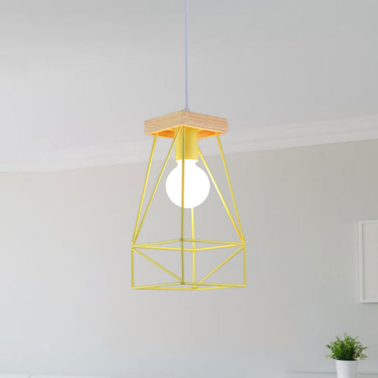 Modern Nordic Pendant Light - Metal Cage Shade 1 Head Ceiling Fixture In Black/Blue