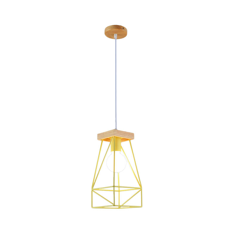 Modern Nordic Pendant Light - Metal Cage Shade 1 Head Ceiling Fixture In Black/Blue