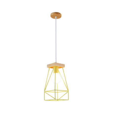 Modern Nordic Metal Cage Shade Pendant Light - Black/Blue