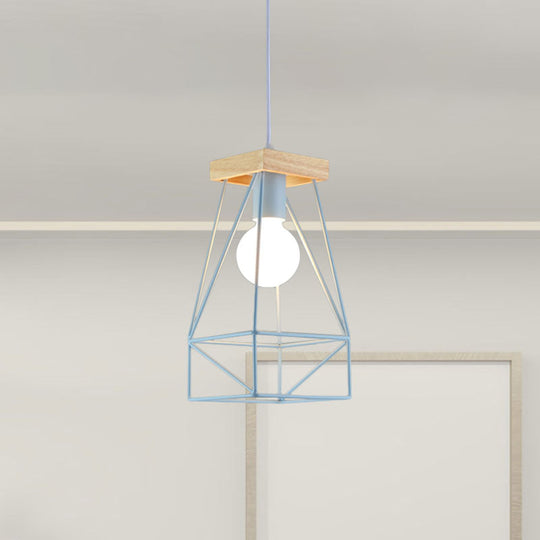 Modern Nordic Metal Cage Shade Pendant Light - Black/Blue