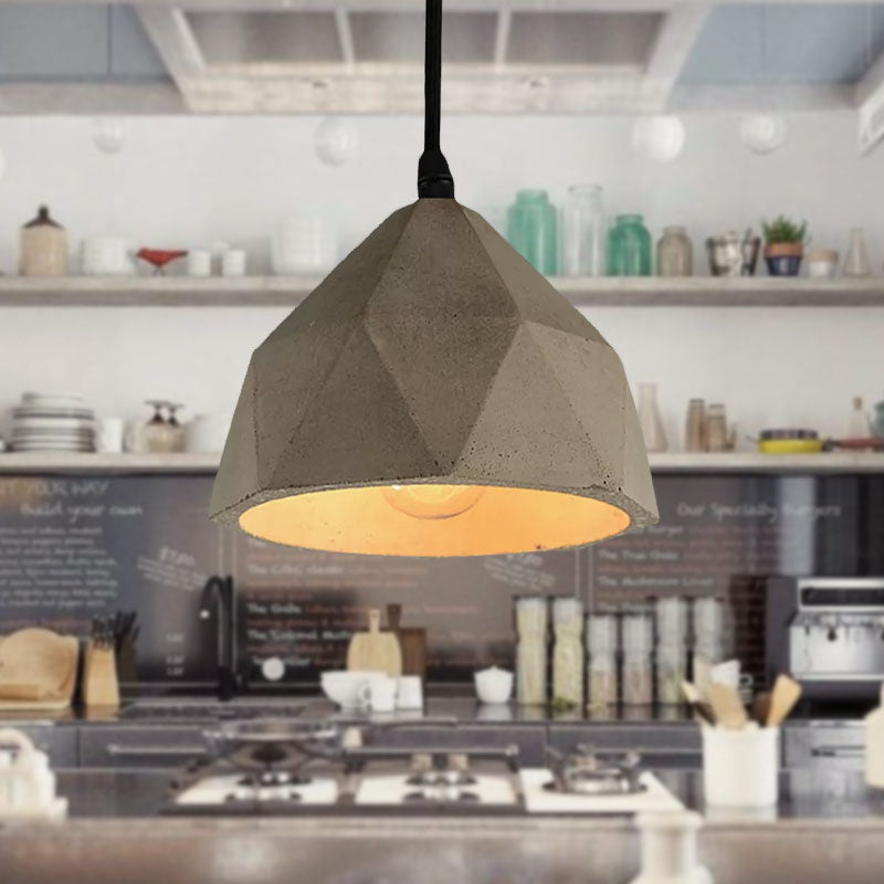 Vintage Cement Pendant Lamp - 1 Light Dining Room Hanging Fixture In Grey Bowl/Cylinder/Semi Circle