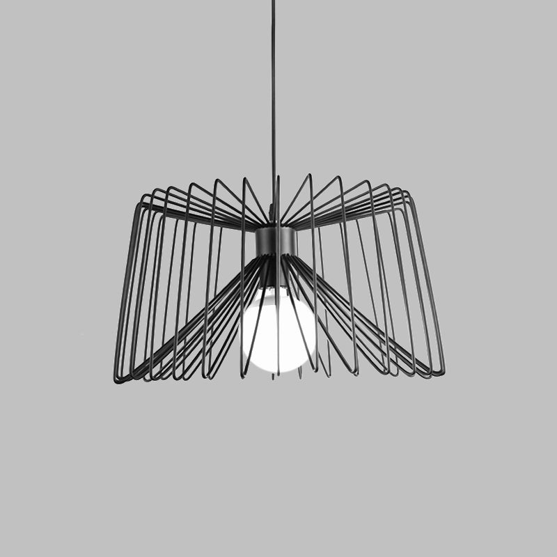 Industrial Metal Hanging Lamp With Adjustable Cord - Black/White Cage Shade Living Room Ceiling