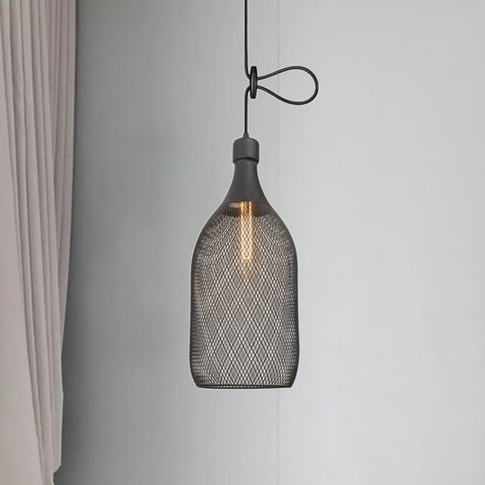 Industrial Wire Mesh Metal Pendant Light - Adjustable Height Black Finish