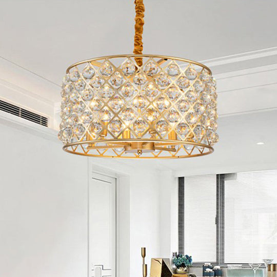 Minimalist 6-Light Crystal Ball Pendulum Chandelier In Gold Finish - Lattice Diamond Design For