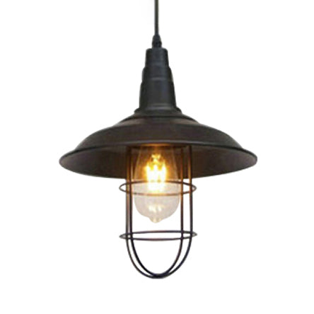 Farmhouse Style Barn Metal Pendant Light - Black