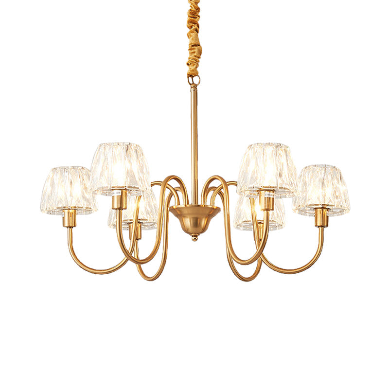 Contemporary Gold Finish Chandelier With Crystal Pendulum - 3/6 Bulbs