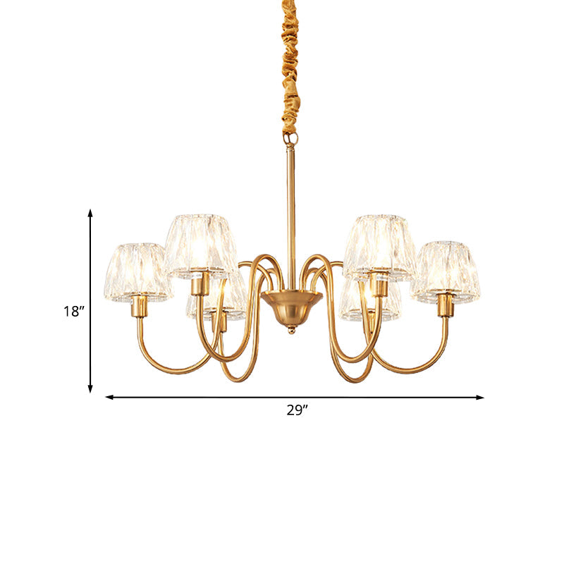 Contemporary Gold Finish Chandelier With Crystal Pendulum - 3/6 Bulbs