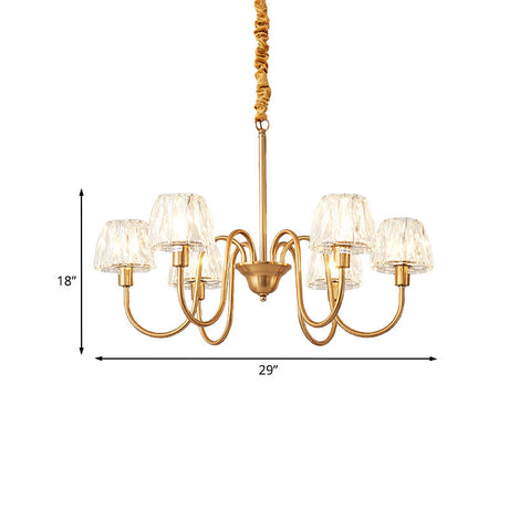 Gold Finish Conical Chandelier With Crystal Pendulum And Gooseneck Arm (3/6 Bulbs)