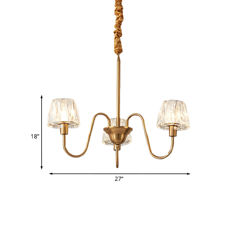 Contemporary Gold Finish Chandelier With Crystal Pendulum - 3/6 Bulbs