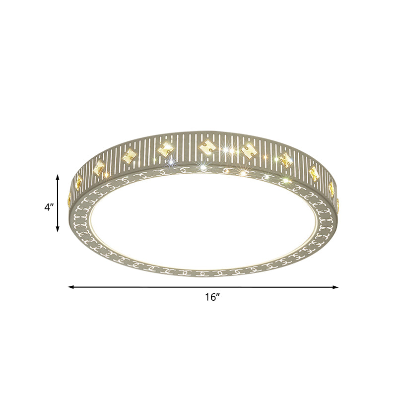 Modern Metallic Led Bedroom Flush Light Fixture - Round Ceiling Mount In White