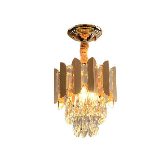 Clear/Smoke Crystal 3 - Light Semi Flush Ceiling Lamp In Antique Gold/Black/Rose Gold For Hallway