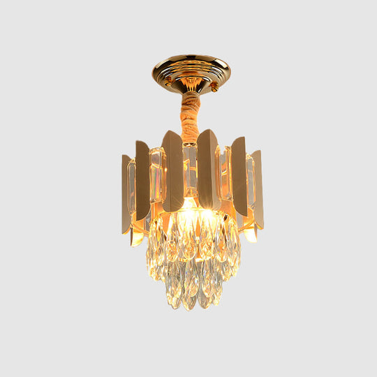 Clear/Smoke Crystal 3 - Light Semi Flush Ceiling Lamp In Antique Gold/Black/Rose Gold For Hallway