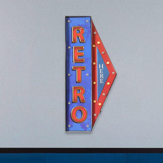 Vintage Led Night Lamp With Conical Signboard Design In Blue And Red - Wall Mount