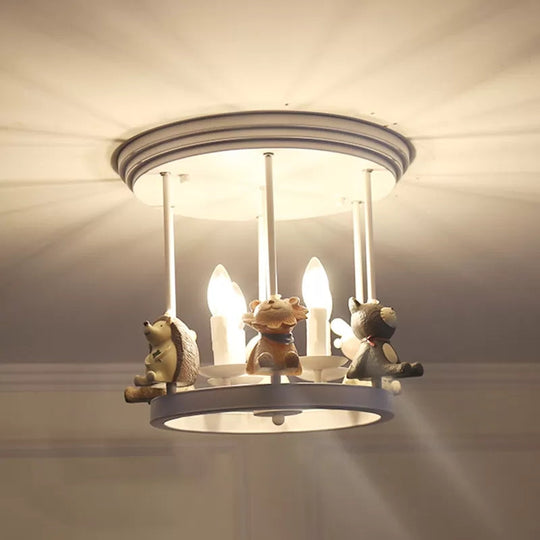 Kid’s Animal Metal Semi Flush Mount Ceiling Light With 4 Modern White Candle - Lights