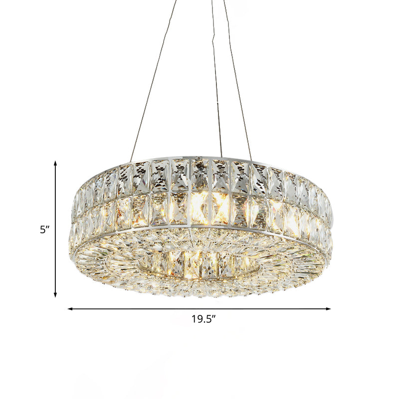 Minimalist Chrome Chandelier With Beveled Crystal Prisms - Circle Design 8-Bulb Pendant Light For