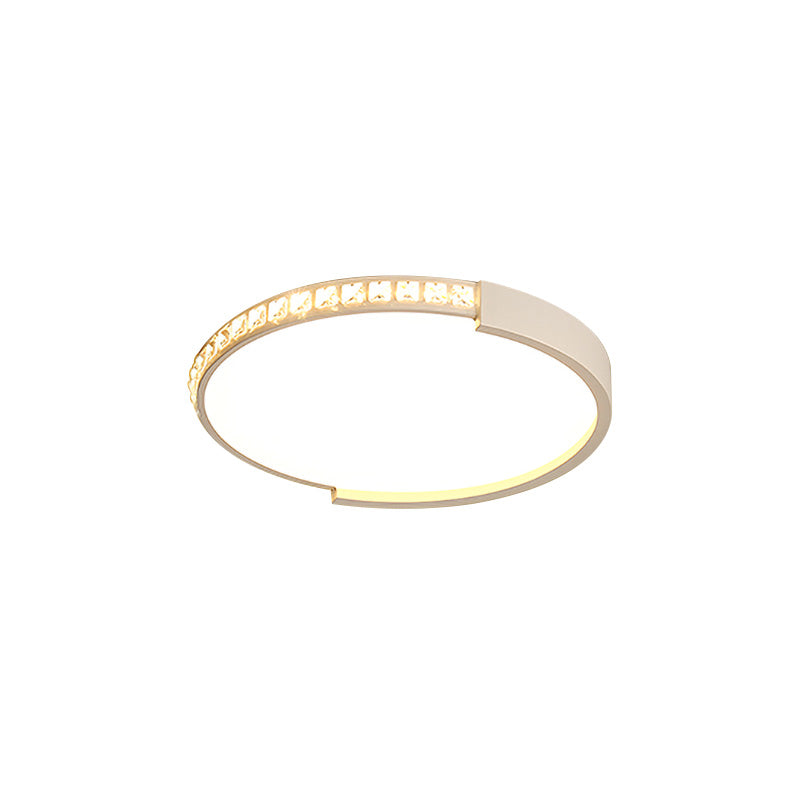 White Inlaid Crystal Led Flush Mount Ceiling Light For Minimalist Bedroom