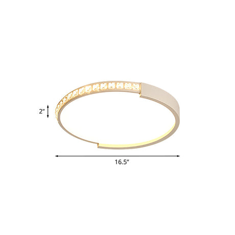 White Inlaid Crystal Led Flush Mount Ceiling Light For Minimalist Bedroom