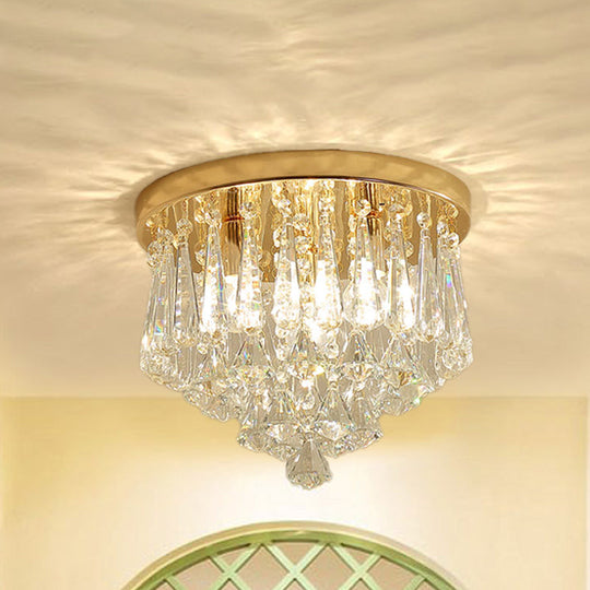 Modern Gold Crystal 4-Light Flush Mount Ceiling Fixture For Hallways