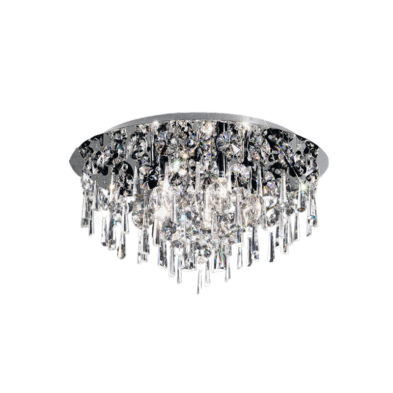 Contemporary Crystal Fringe Flush Mount Ceiling Light With 4 Chrome Heads