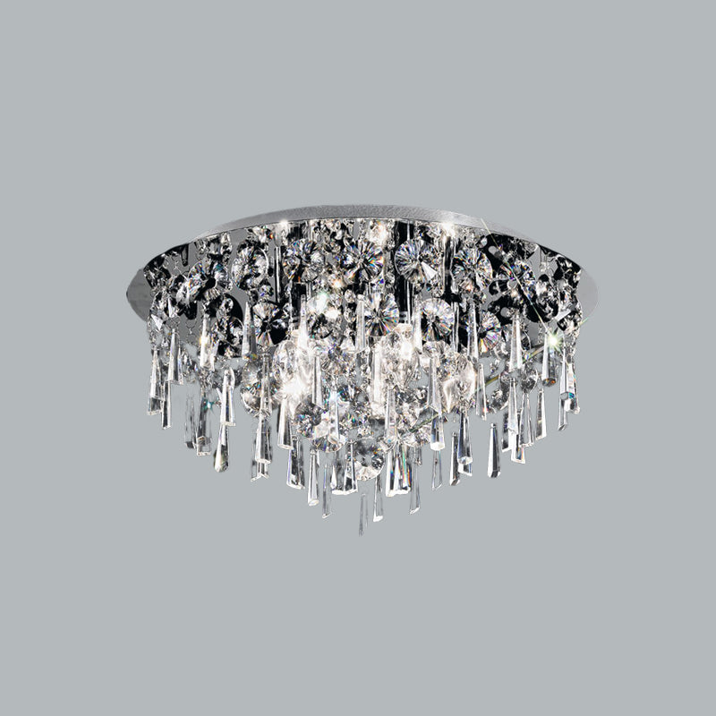 Contemporary Crystal Fringe Flush Mount Ceiling Light With 4 Chrome Heads