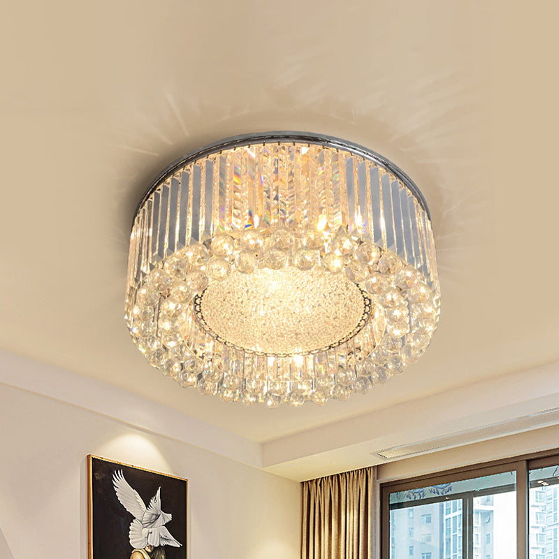 Modern Drum Ceiling Flush Mount Crystal Light - 5-Bulb Silver With Minimalist Design