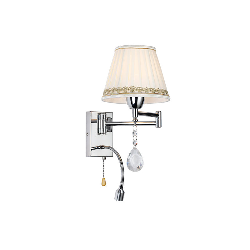 Modern Pleated Fabric Wall Light With Chrome Extendable Arm - 1-Head Reading Sconce
