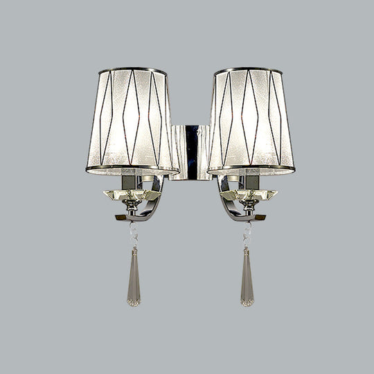 Modern Chrome Wall Lamp With K9 Crystal Drop And Diamond-Pattern Barrel Design