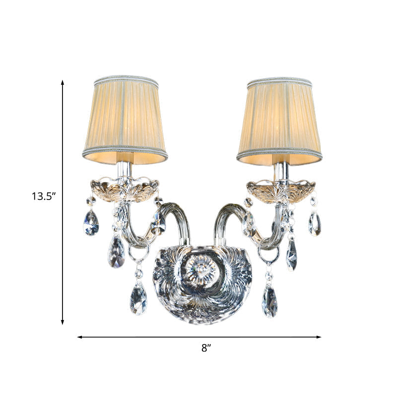 Modern Tapered Sconce Light With 2 Heads - Glass Tube Arm For Bedside Wall Mount