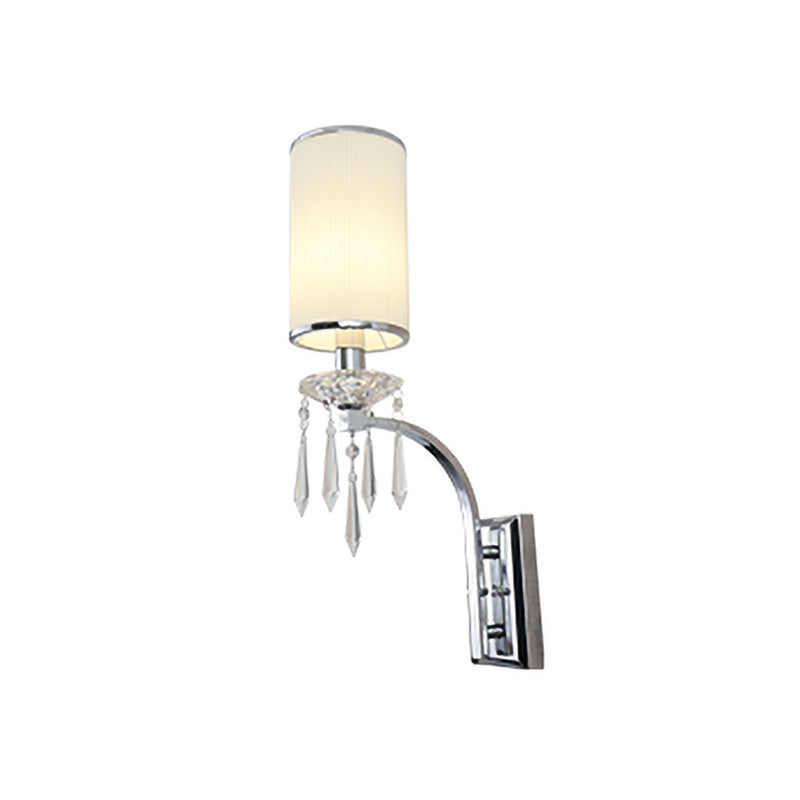 Pillar Wall Mounted Sconce Light In Chrome With Ribbed Fabric Shade - Ideal For Living Room