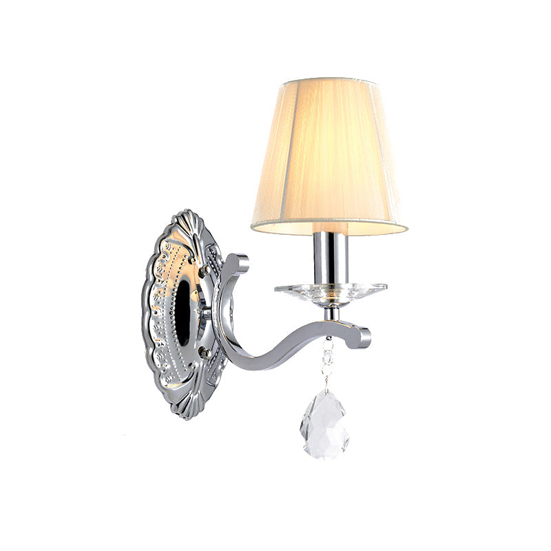 Modern Beige Cone Corner Fabric Wall Sconce With Chrome Curving Arm