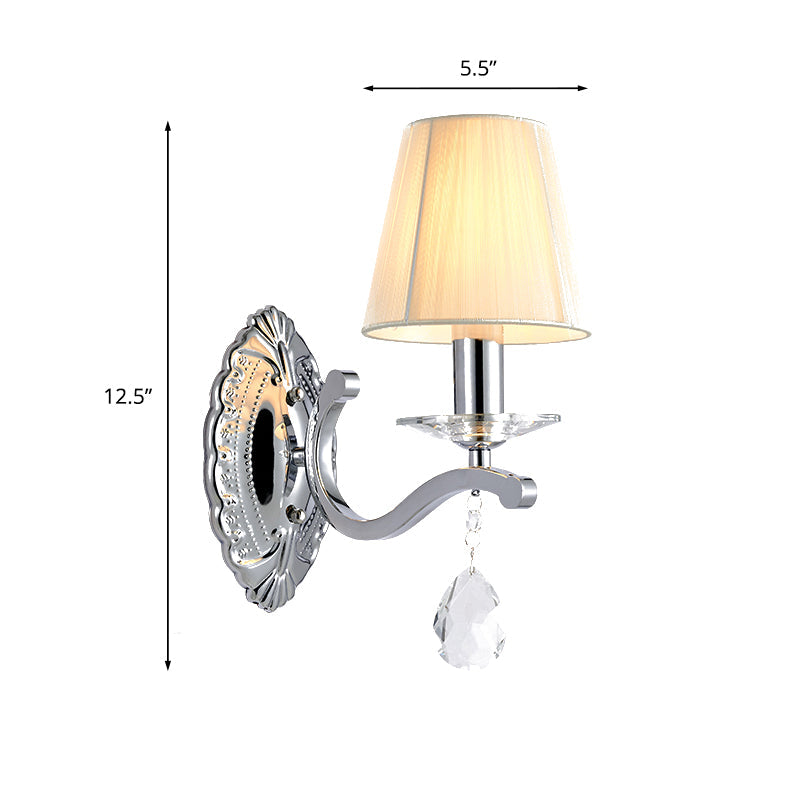 Modern Beige Cone Corner Fabric Wall Sconce With Chrome Curving Arm