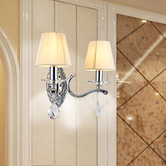 Modern Beige Cone Corner Fabric Wall Sconce With Chrome Curving Arm