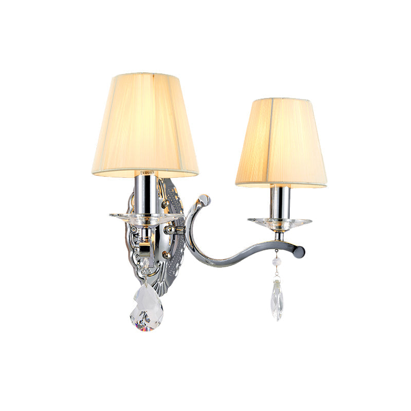 Modern Beige Cone Corner Fabric Wall Sconce With Chrome Curving Arm