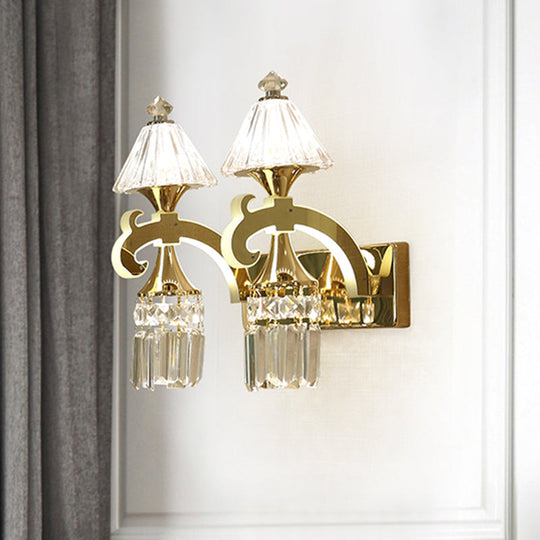 Postmodern Crystal Wall Sconce With Gold Mount And Dangling Rods - Half Bulb Lighting 2 /