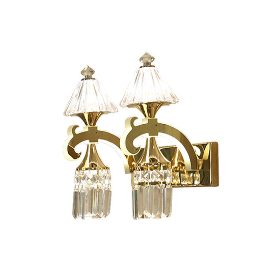 Postmodern Crystal Wall Sconce With Gold Mount And Dangling Rods - Half Bulb Lighting