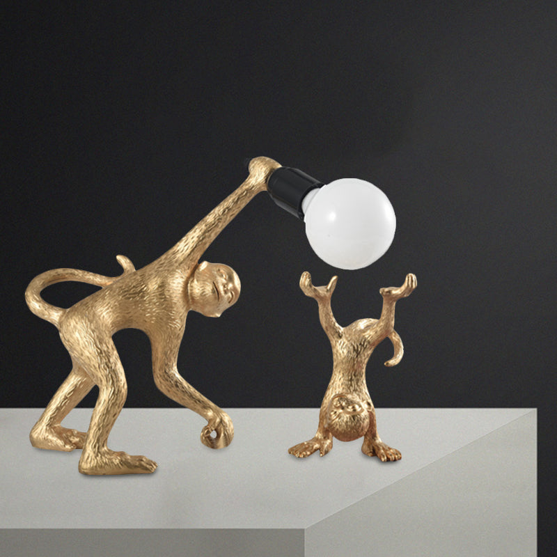 Elena - Resin Monkey Shape Night Table Light Creative 1 Bulb Gold/White/Black Reading Lighting For