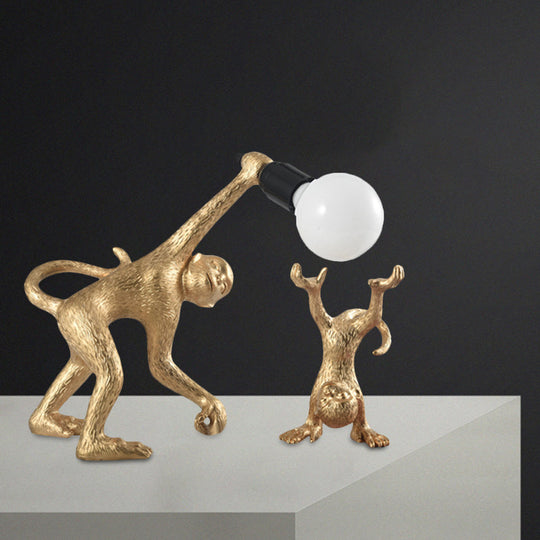 Elena - Resin Monkey Shape Night Table Light Creative 1 Bulb Gold/White/Black Reading Lighting For