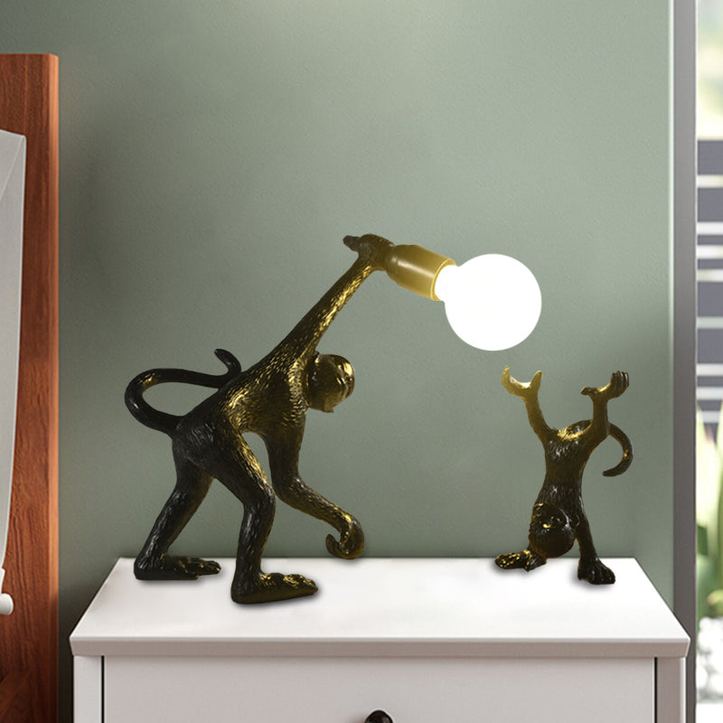 Elena - Resin Monkey Shape Night Table Light Creative 1 Bulb Gold/White/Black Reading Lighting For