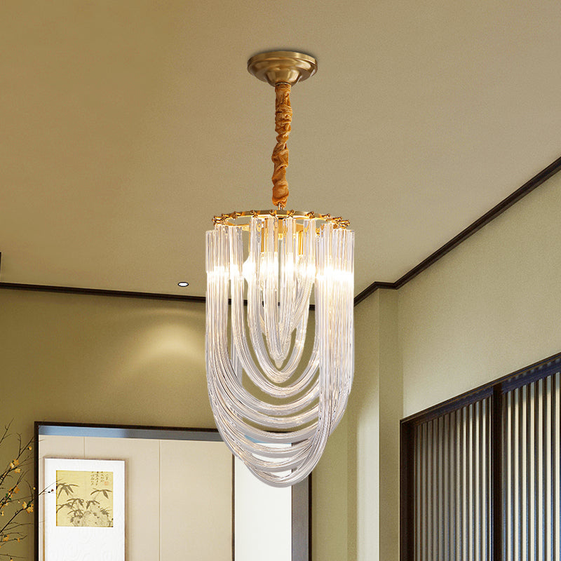 Modern Gold Crystal Chandelier Pendant Light - 3 Heads Clear Twisted Crystals Elegant Half-Oval