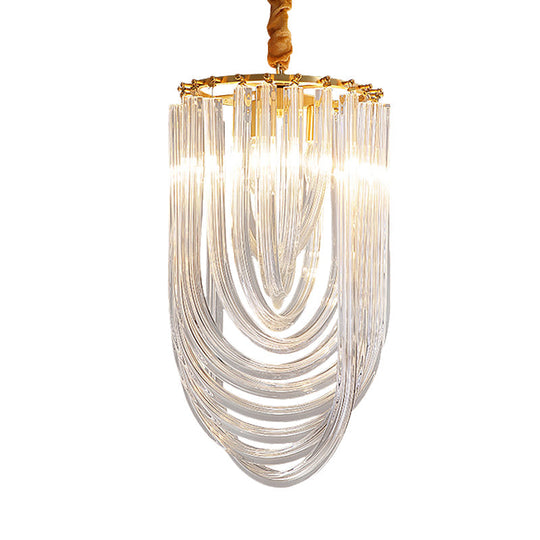Modern Gold Crystal Chandelier Pendant Light - 3 Heads Clear Twisted Crystals Elegant Half-Oval