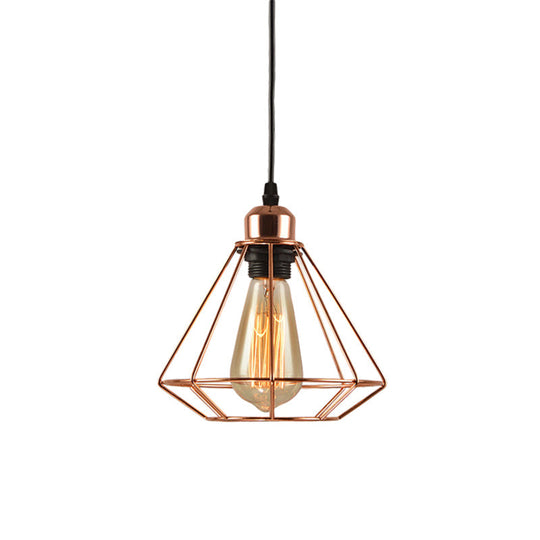 Rose Gold Geometric Cage Ceiling Light - Loft Industrial Pendant Lighting For Bedroom