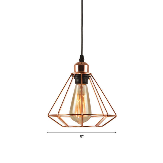 Rose Gold Geometric Cage Pendant Ceiling Light - Loft Industrial Bedroom Lighting