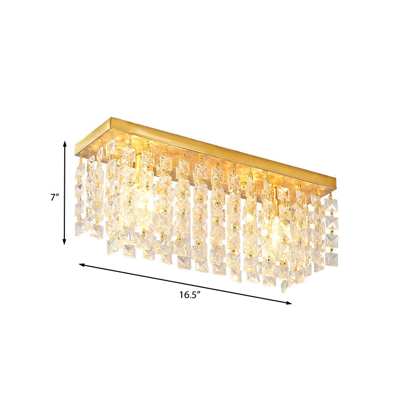 Clear Crystal Flush Ceiling Light With 2 Heads In Contemporary Brass Design For Living Room