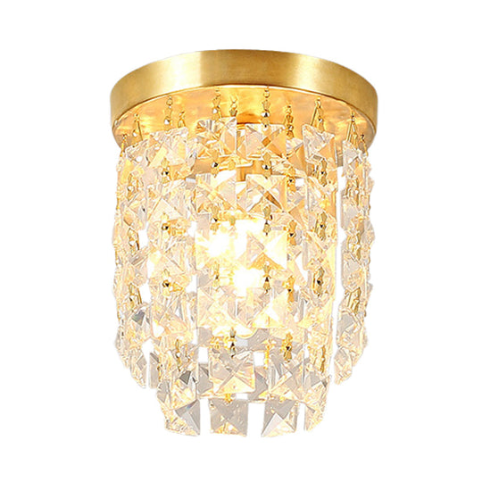 Brass Flush Light With Clear Crystal Shade For Hallway - Simplicity Design