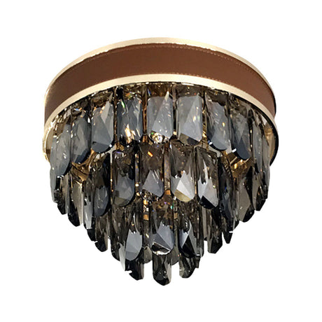 Smoke Gray Crystal Tiered Flush Mount Lamp - 6 Bulbs Modern Living Room Ceiling Light