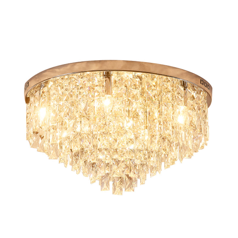 Minimalist Gold Flush Mount Crystal Ceiling Lamp - 12 Heads Clear Layered Design For Living Room