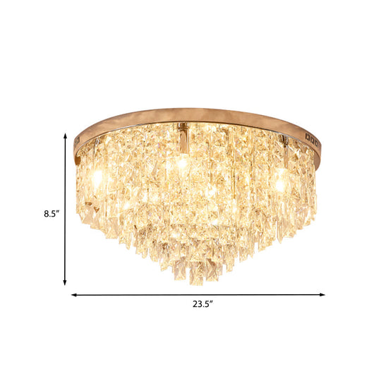 Minimalist Gold Flush Mount Crystal Ceiling Lamp - 12 Heads Clear Layered Design For Living Room