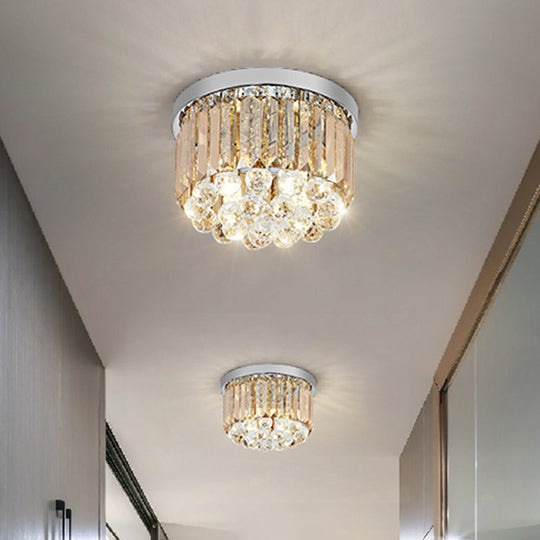 Minimal Round Crystal Orb Flush Mount Light With 4 - Head Design In Chrome - Close To Ceiling