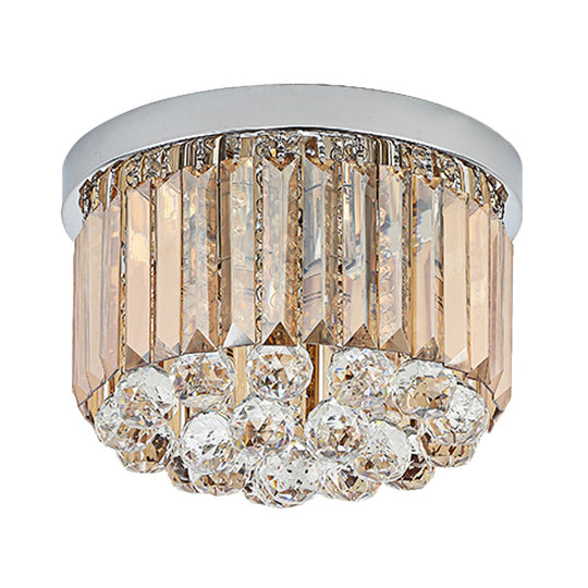 Minimal Round Crystal Orb Flush Mount Light With 4 - Head Design In Chrome - Close To Ceiling